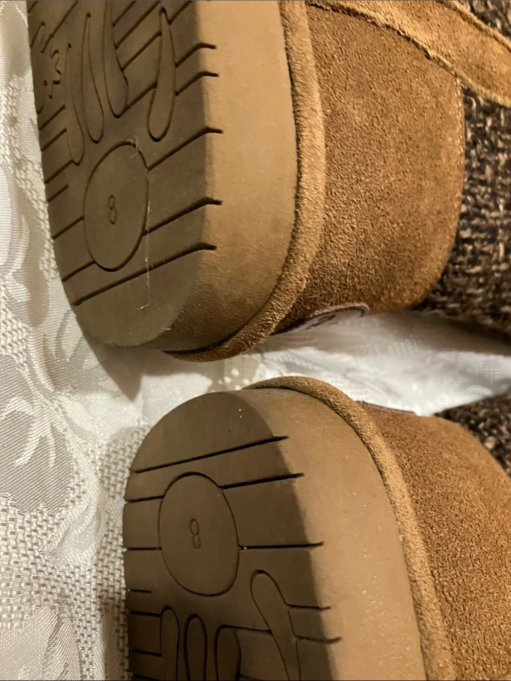 BearPaw Tan Suede and Charcoal Knit Winter Boots